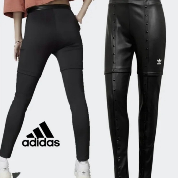 Adidas Always Original Pants Faux Leather Snap Button Slim - Picture 2 of 10